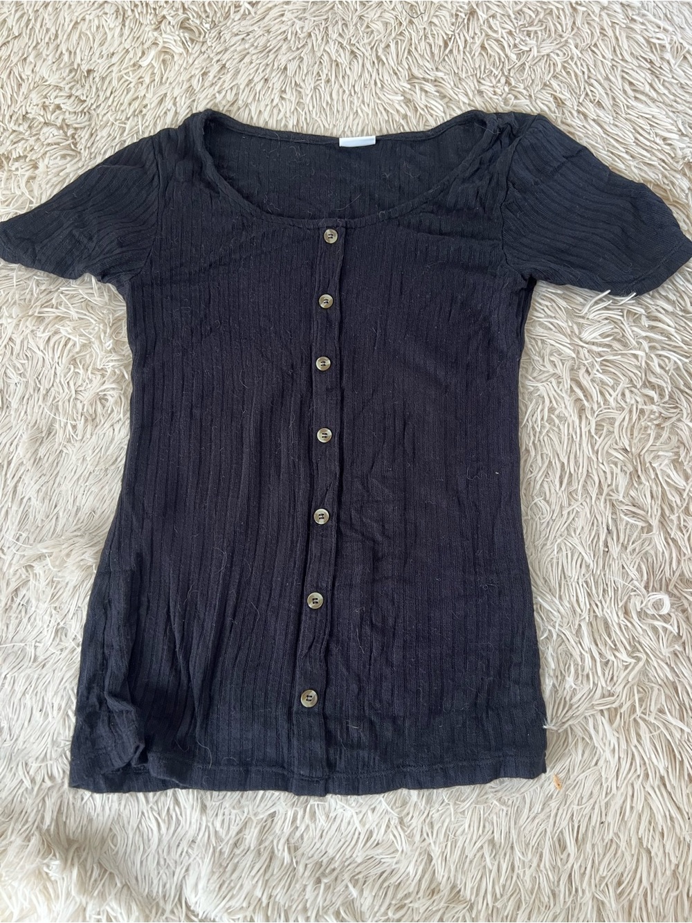 Everyday Black Ribbed Button-Down Women's Top